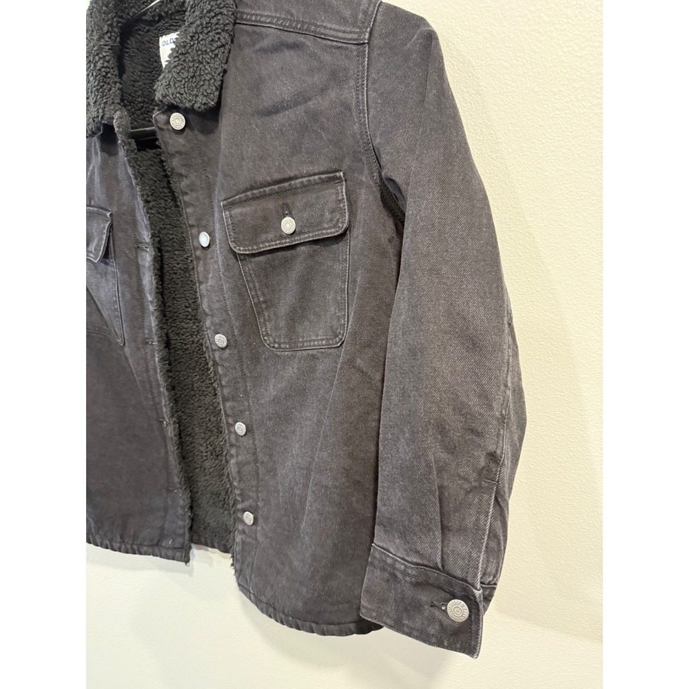 Old Navy Womens Black Sherpa Lined Denim Jacket Trucker Style Size M - Picture 3 of 8